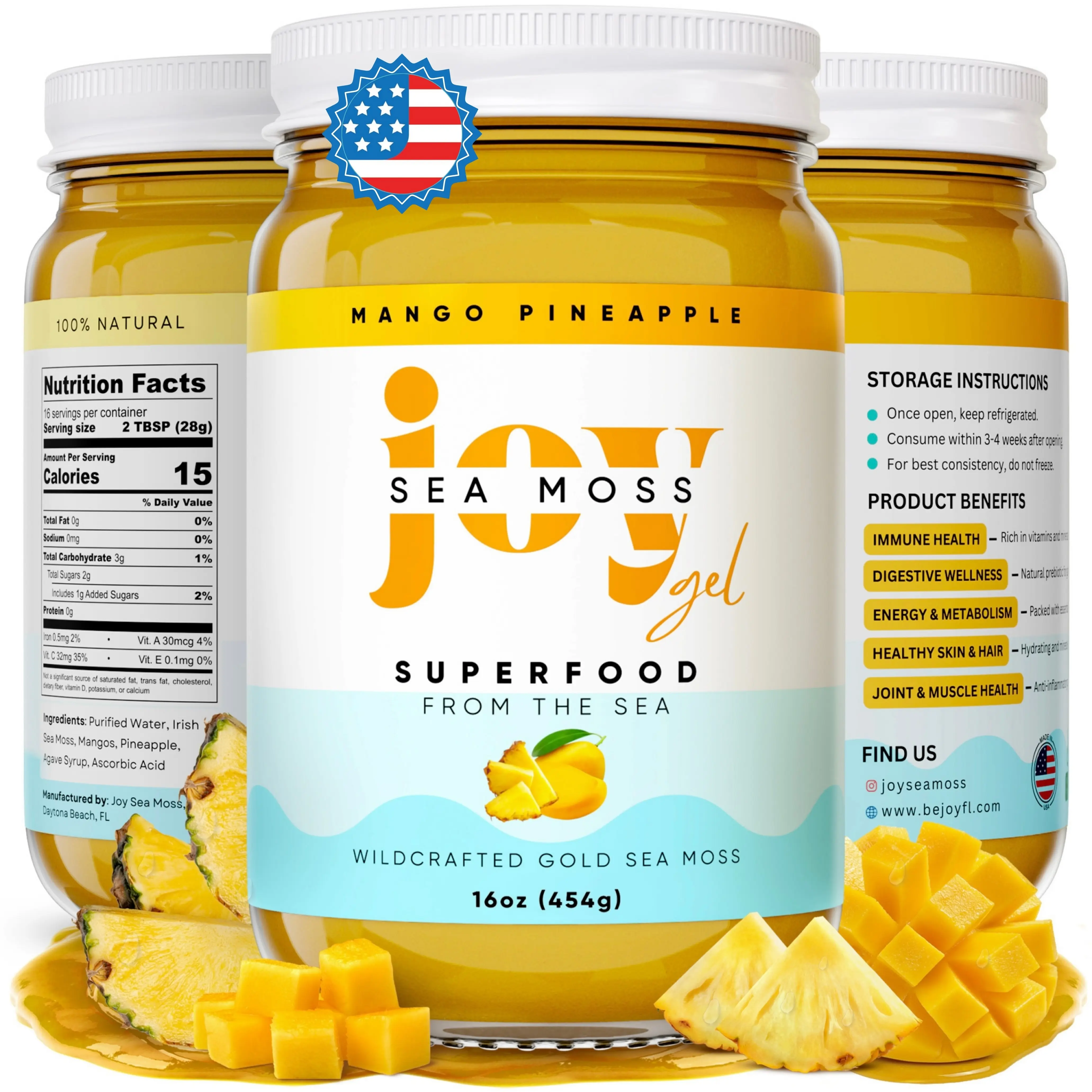 Joy Sea Moss Healthcare Dietary Fitness Edible Supplement Natural Mango Pineapple Superfood 16oz