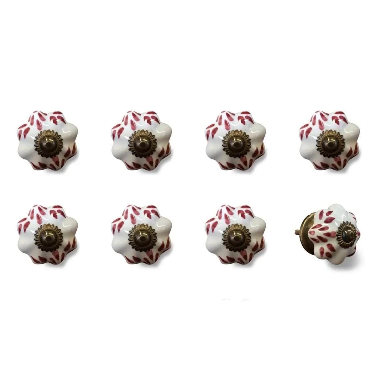 HomeRoots 8-Piece Brown & White Ceramic-Metal Door Hardware Drawer Pull Knobs (Model 544433)