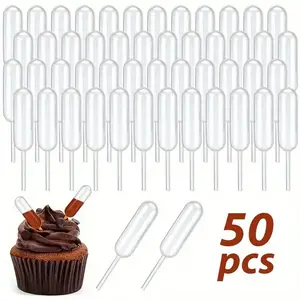 Cupcake Pipettes, 50 Pcs 4 ml Clear Plastic Transfer Liquid Dropper Pipettes, Suitable for Chocolate or Strawberry Cupcakes, Ice Cream, Mini Cakes, Waffles, Children's Painting, Kitchen Supplies and Pastry Decorating Tools