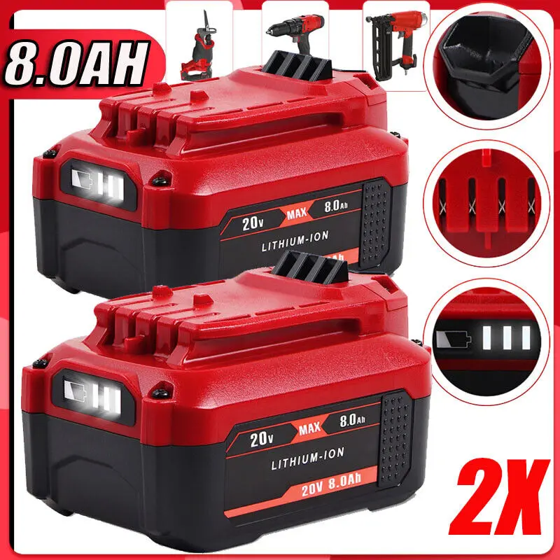 Craftsman V20 Max Lithium-Ion High-Capacity Replacement Batteries (1-2 Pack, 8.0Ah, 160Wh) - High Quality Cells Compatible with CMCB206, CMCB204, CMCB20 Cordless Power Tool Accessories