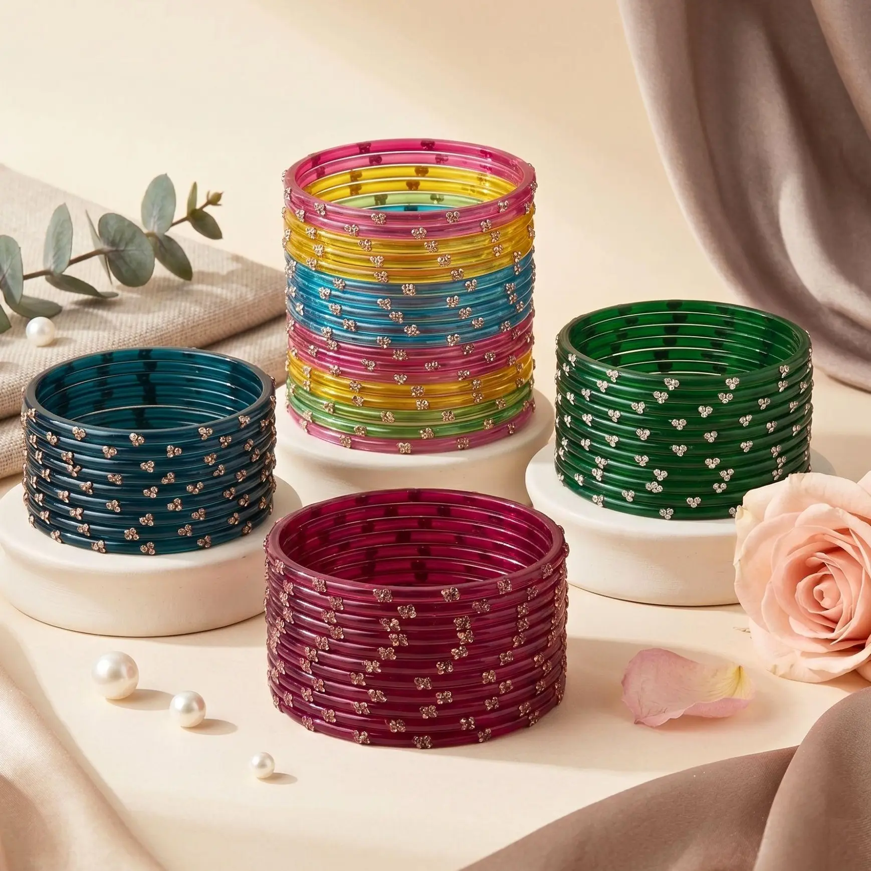 Mastani 12 Pcs Indian Glass Bangles: Colorful Bracelets for Bridal Jewelry and Anniversary Gifts