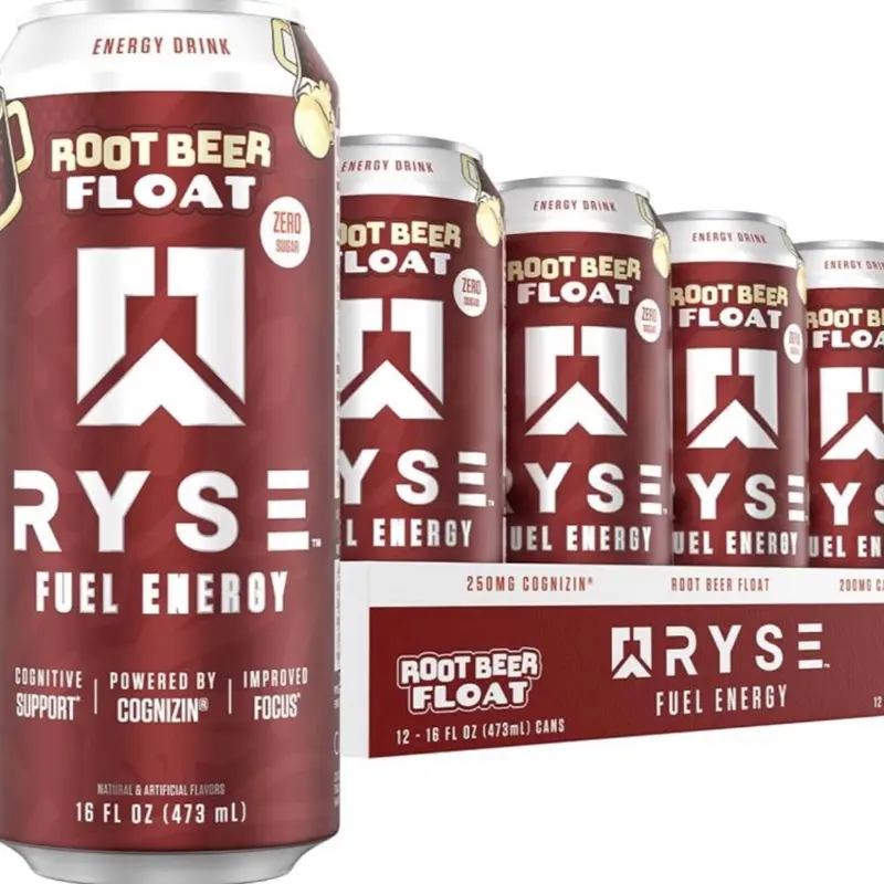 RYSE Fuel Energy Drink - Root Beer Float - Sugar Free - 200mg Natural Caffeine, New Formula to Supports Cognitive Health & Improves Focus - No Artificial Colors - 16 fl oz Cans (12-Pack)