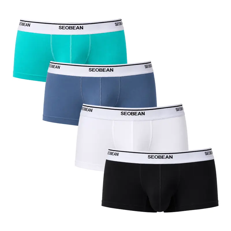 SEOBEAN Men’s Low Rise Boxer Briefs - Smooth Lightweight Soft Stretch Cotton Boxers/with Contrast Logo Elastic Waistband, Contoured Front Pouch,  Gym & Daily Wear (4 Pack)-250202