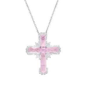 Pink Cross Necklace Everyday Fashion Accessory for Men and Women Ideal Christmas Gift with Elegant Design and Durable Chain