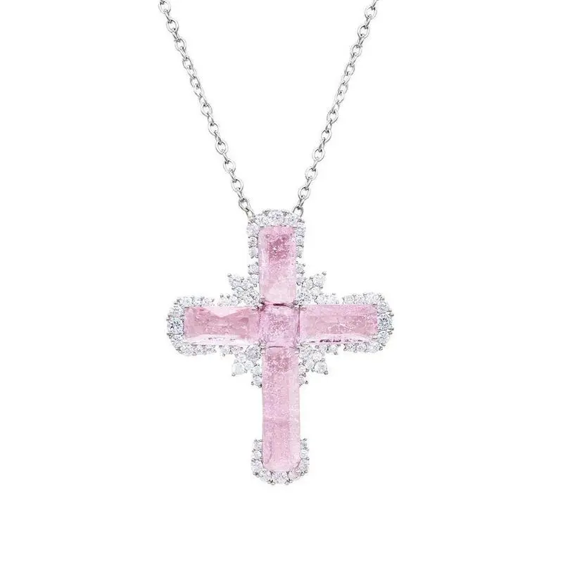 Unisex Pink Metal Cross Necklace with Durable Chain-Link, Elegant Girly Chain Jewelry Necklace, Teen Girl Gifts for Everyday Wear & Christmas Gifting, Long Pink Costume Jewelry Accessory, Girly Necklaces