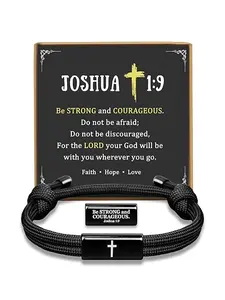 Mens Cross Bracelet as Teen Boy Gifts, Soccer Baseball Joshua 1 9 Cross Bracelet Basketball Philippians 4:13 Accessories, Bible Verse Bracelet as Stocking Stuffers for Son Baptism Confirmation Christmas Gifts