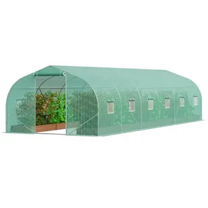 VEVOR Walk - in Tunnel Greenhouse, 27.4x9.5x7.4 ft Hoop House Greenhouse Tunnel, Plant Hot House with Galvanized Steel Frame, Green PE Cover, Swing Door and 16 Roll - up Windows for OutdoorVEVOR Super Brand Day
