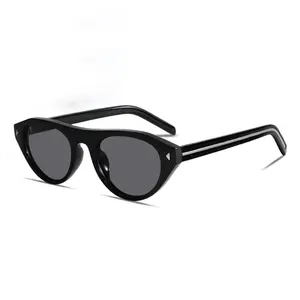 New Cat Eye Sunglasses for Women Trendy Fashion Black Metal Oval Shades Stylish Eyewear