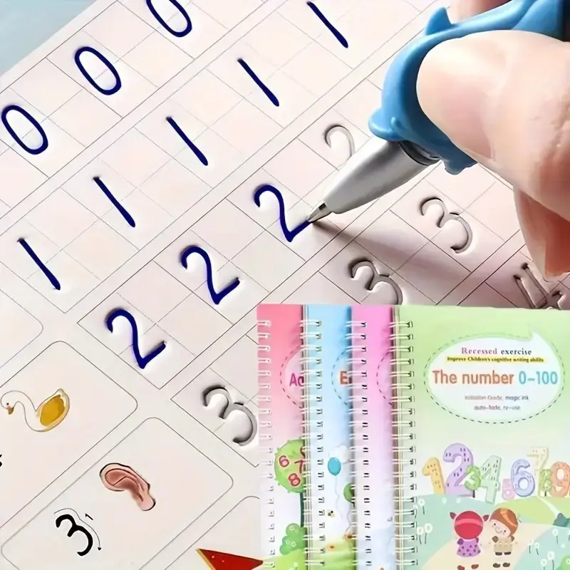 Four-Book Practice Set Includes Pen, 8 Pencils, Grip Aid, Educational Workbook, Learning Materials, Student Essentials, Tracing Preschool Books, Halloween Christmas Gift, Stationery Set, School Supplies, School Study Supplies