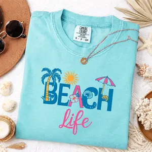 Comfort Colors Beach Life Shirt Tropical Summer Graphic Tee Vacation Aesthetic Ocean Outfit Womenswear & Underwear - Women's Tops - T-Shirts