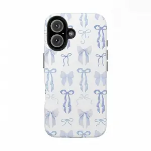 Coquette Soft Blue 2-Piece Hard Smartphone Case - Bow-Accented Soft Girl Aesthetic Accessory, Polycarbonate & TPU Construction, Protective Shockproof Impact-Resistant Durable Cover Compatible with Multiple iPhones