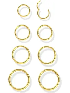 8 Pcs Hypoallergenic Nose Rings Hoops for Women Men - 316L Stainless Steel Hinged Clicker (6-12MM, 16G/18G) Gold/Silver - Septum Lip Cartilage Helix Daith Conch Piercing Jewelry