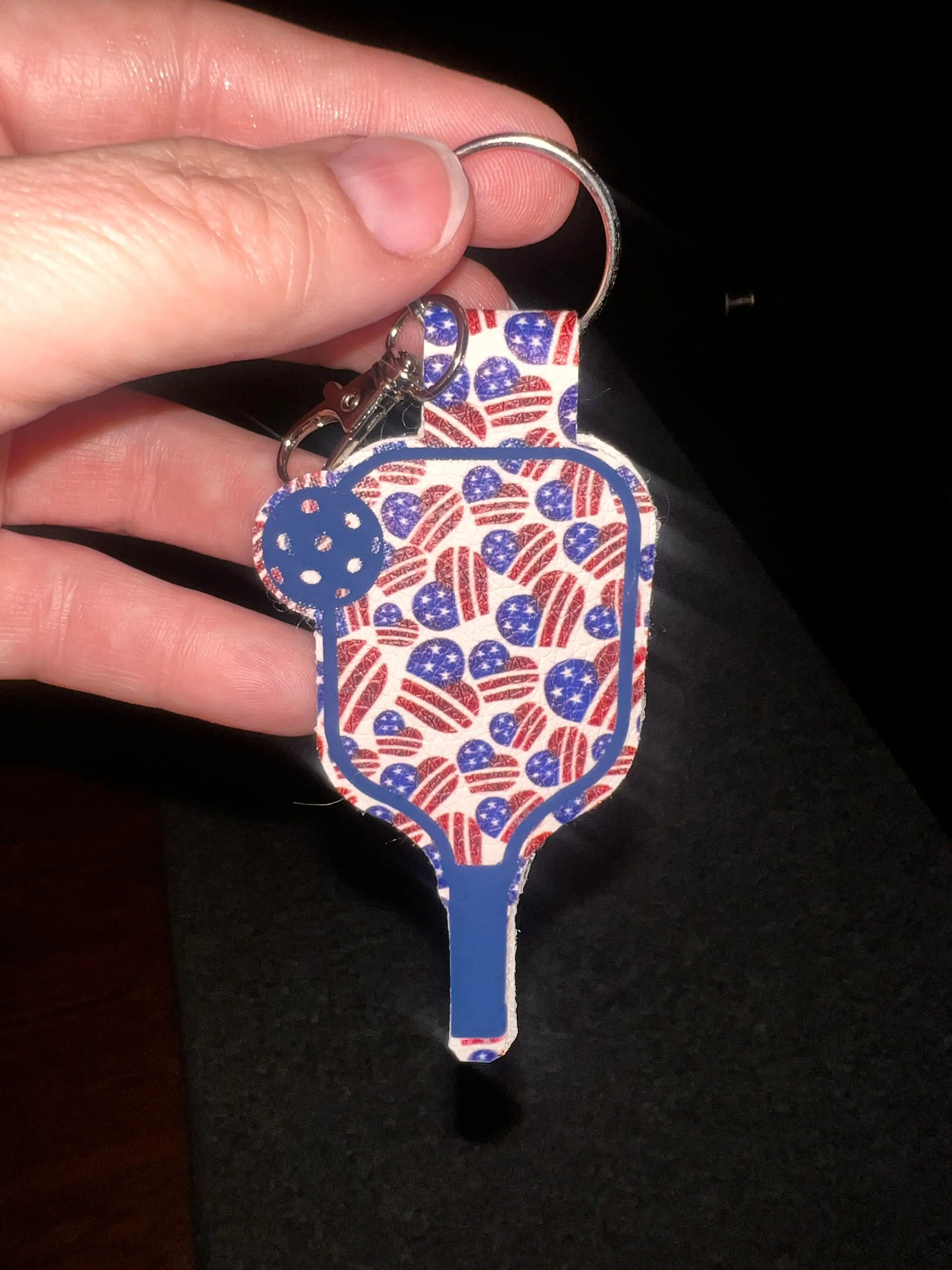 Patriotic Pickleball Paddle Keychain – Faux Leather Pickleball Bag Charm