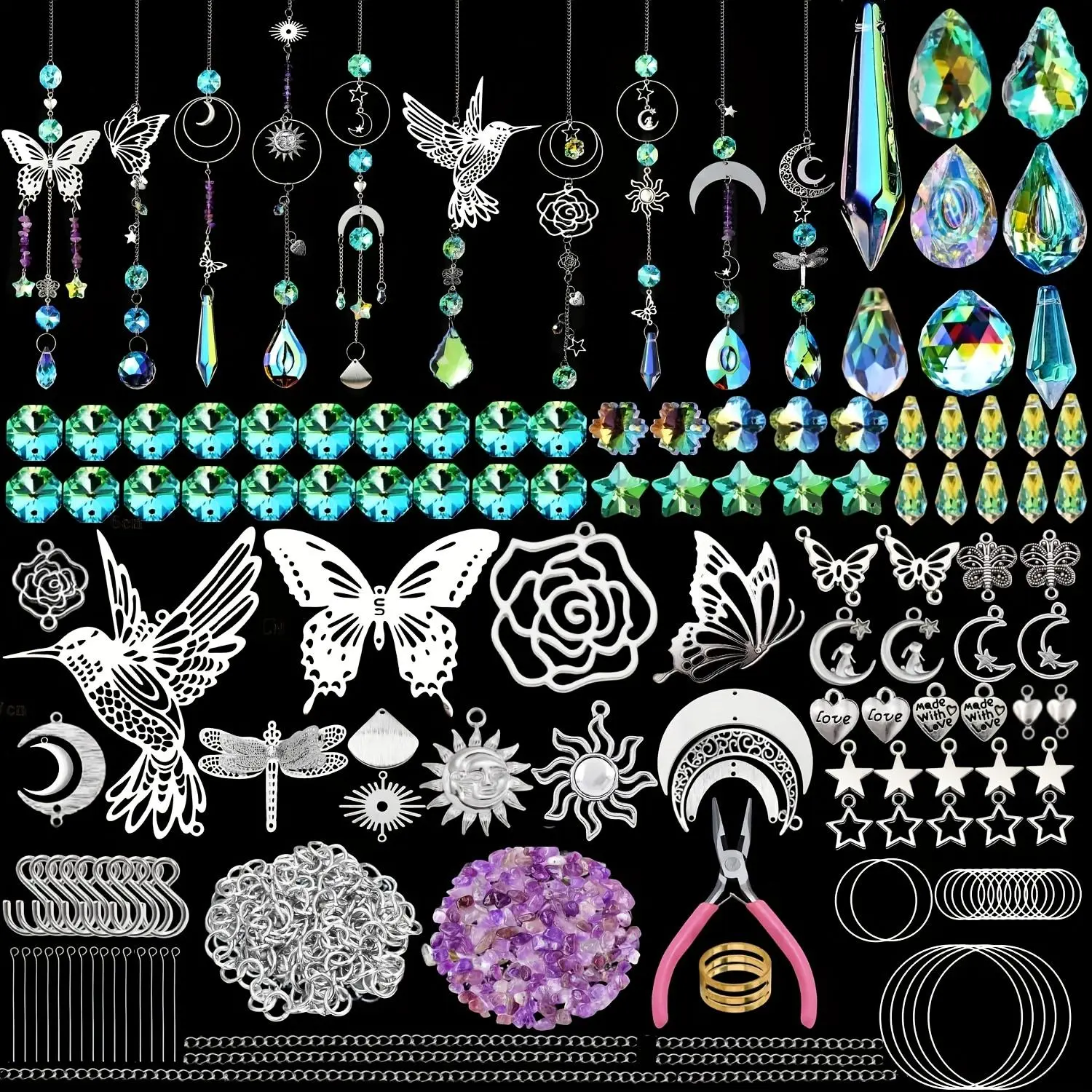 Sun Catcher Arts Kit for Adults, 1 Set Crystal Suncatcher Crafts Kit for Adults, DIY Making Supplies for Indoor Window Hanging, Outdoor Garden Decor, Hanging Wind Chime