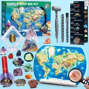 Gemstones Dig Kit for Kids – Excavate 37 Rocks & Crystals, STEM Science Kit with Info Cards & Display Stand – World Map Gem Digging Kit, Rock Collection Gift Educational Geology Gift for Boys & Girls，rock collections for kids,gemstone dig kit,geodes