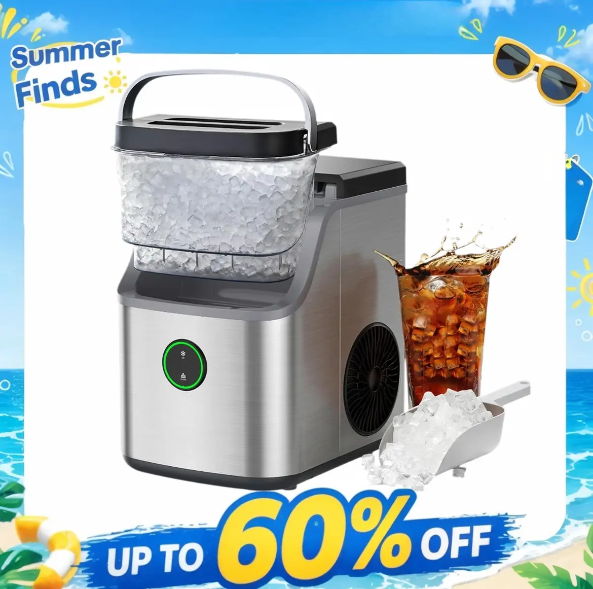 Silonn Nugget Ice Maker Countertop, Ice Basket with Handle, Quiet Operation & Self Cleaning Ice Machine, Chewable Ice, 33 lbs/24H, Portable Pellet Ice Maker with Scoop for Home, Kitchen and Office,home essentials