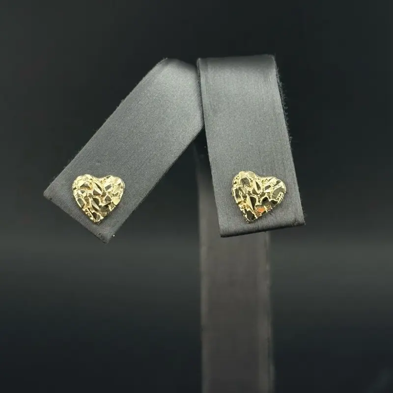 Women's 10k Gold Heart Nugget Earrings, Dainty Fine Jewelry for Daily Wear or Special Occasions Women's 10k Gold Heart Nugget Earrings, Dainty Fine Jewelry for Daily Wear or Special Occasions