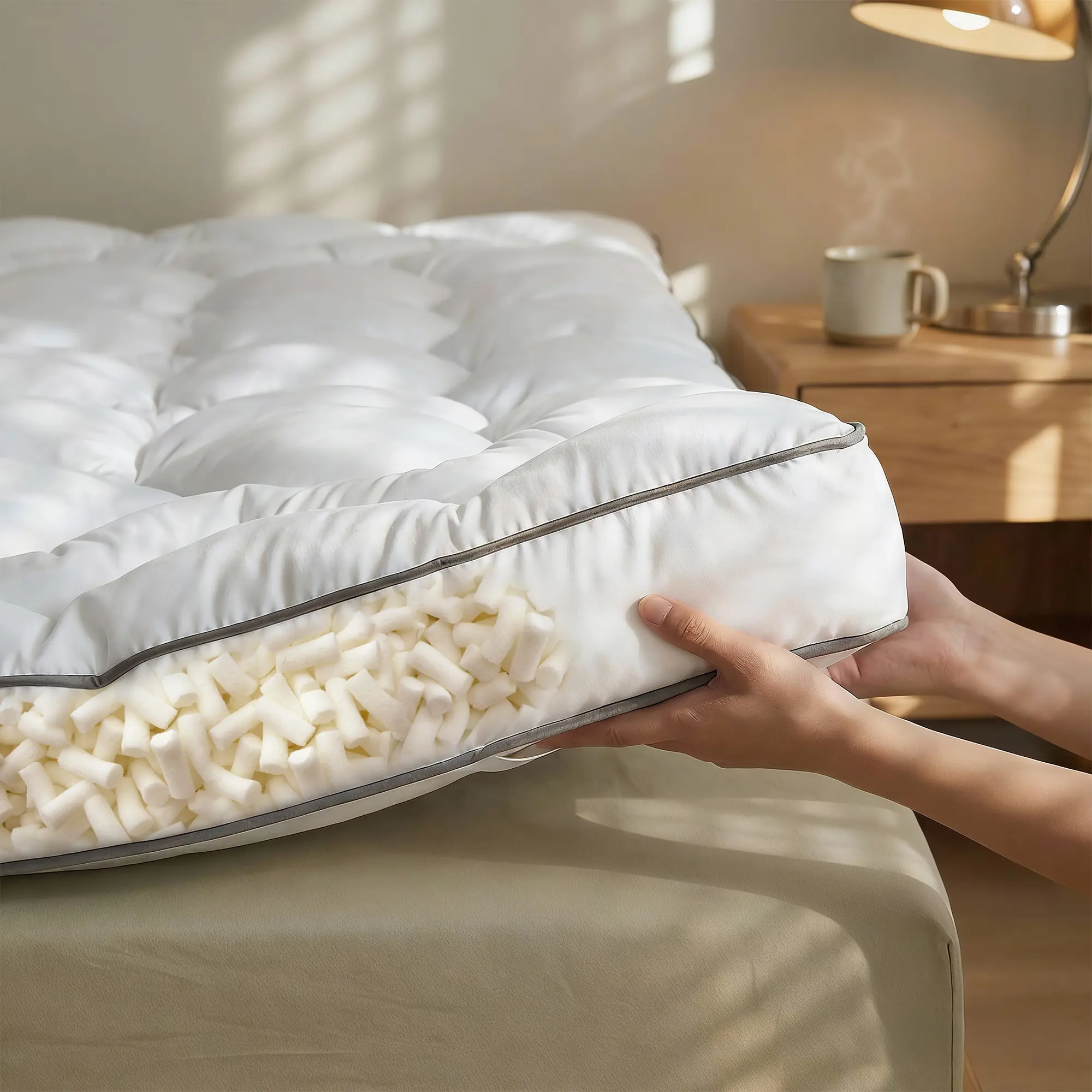 Raybee High Density Queen Mattress Topper - 2200GSM, 3"/4" Memory Foam with Ultra-Thick Microfiber Hybrid Filler, Cooling Option for Back Pain & Pressure Relief, Mattress Toppers, Cooling Mattress Topper
