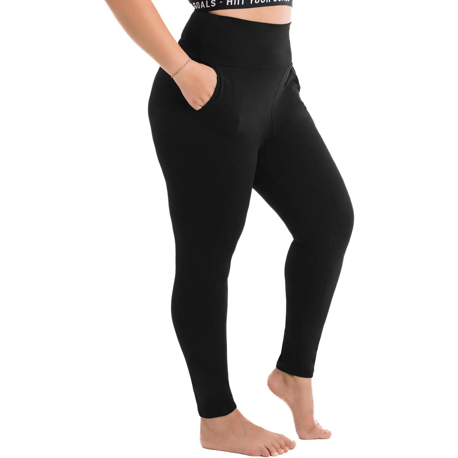 Plus Size High Waist Opaque Leggings for Women, Buttery Soft Stretchy Fabric, Comfortable Tummy Control Pants with Pockets, Wrap, Bottom, Fit, Plump, Deep Pockets, Opaque Fabric, Large Sizes, Fitness, 4Xl-Large