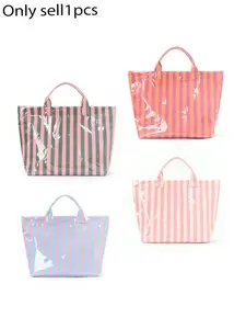 Striped Tote Bag High-Value Lightweight HandbagCommuter Large Capacity Portable Travel Shoulder Bag,Casual Style All Seasons Fashionable Shopping Bag Casual Trendy Bag