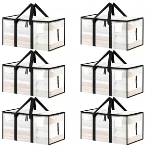 6-pack Large Moving Bags, Heavy Duty Storage Bags with Handles & Zipper, Reusable Clothes and Bedding Organizer for Moving, Dorm, Travel, Closet