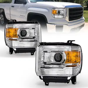 Headlight Assembly for 14 15 16 17 18 GMC Sierra 1500HD/ 2015-2019 GMC Sierra 2500HD/ 3500HD Base/ Denali/ SLE/ SLT Headlights Without LED Daytime Running lights with Chrome Housing Amber Reflector