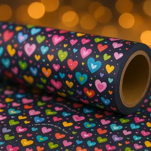 2-Sided Gift Wrap Paper Roll，43 cm x 300 cm, Multicolor Heart Pattern with Wavy Lines & White Dots for Valentine‘s Day, Birthday, Wedding, Elegant Wrapping Paper for Gifts, Party & Scrapbooking