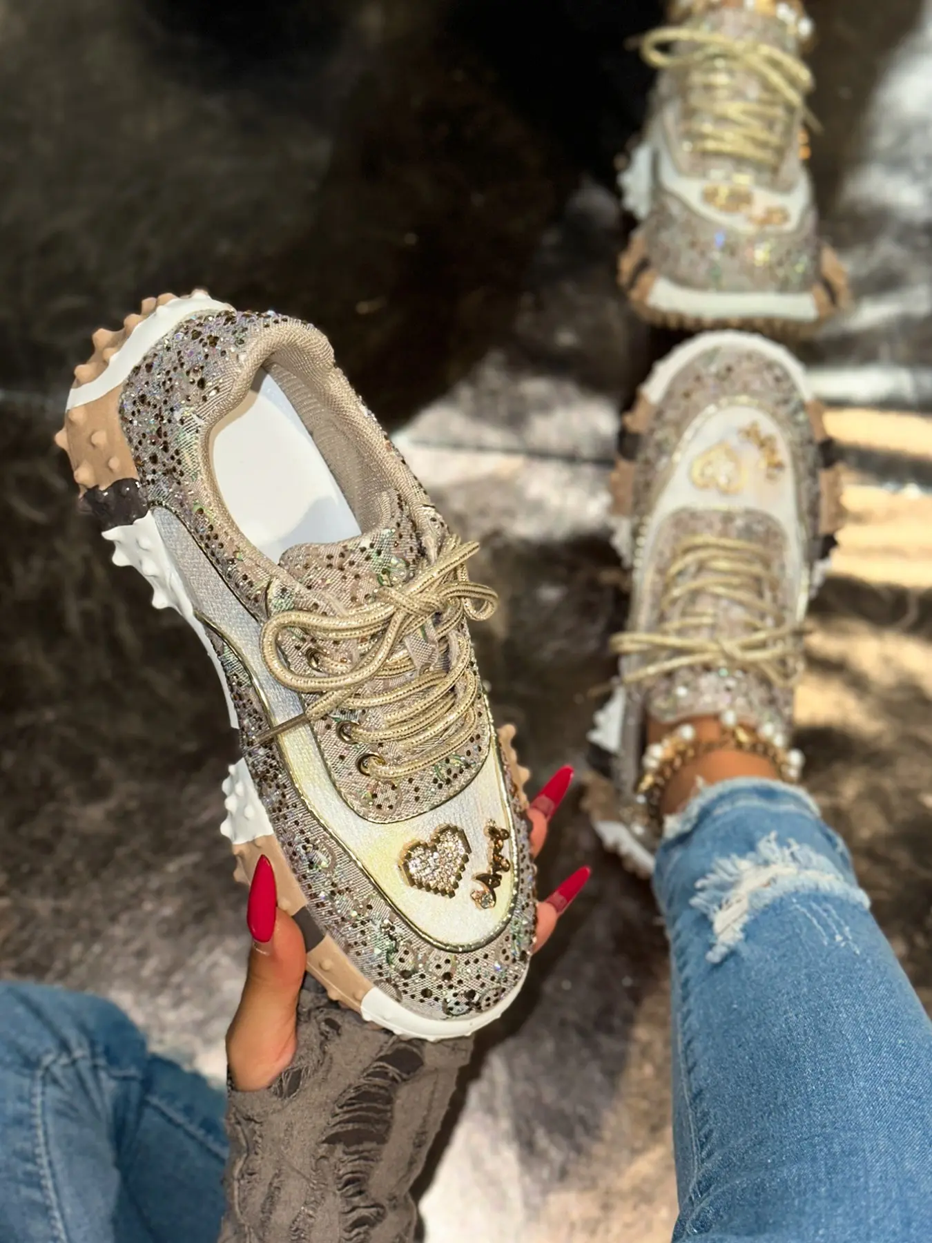 Rhinestone Thick Rubber Sole Dad Shoes, Full Rhinestone Casual Shoes, Unique Design Sporty Shoes, Trendy Footwear for Men, Sneaker, Sports Shoes, Trainer, Walking Shoes, Casual Trendy Trainers, Athletic Fashion Trainers