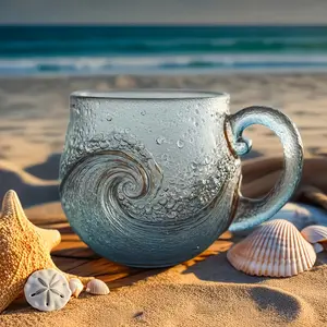 Handcrafted Wave Glass Cup High Borosilicate Glass Water Cup with Turquoise Blue Ocean Design for Drinkware Mug