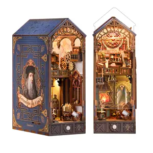 Tonecheer 3D Wooden DIY Book Nook Kit for Adults, Leonardo da Vinci Themed Bookend Bookshelf Insert Decor with Dust Cover and LED Lights, DIY Woodwork Toy & Hobby Gift tiktokshopspringglowup