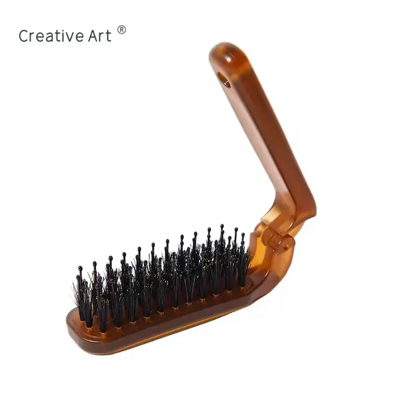 Narrow Tooth Hair Brush, Detangling Hair Brush, Puff Styling Makeup Comb, Foldable Comb, Amber Folding Hairbrush, Single Item, Heatless Styling Tool, Boar Bristle Brush