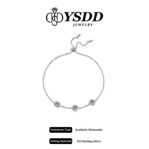 925 Sterling Silver Synthetic Moissanite Border Slider Bracelet