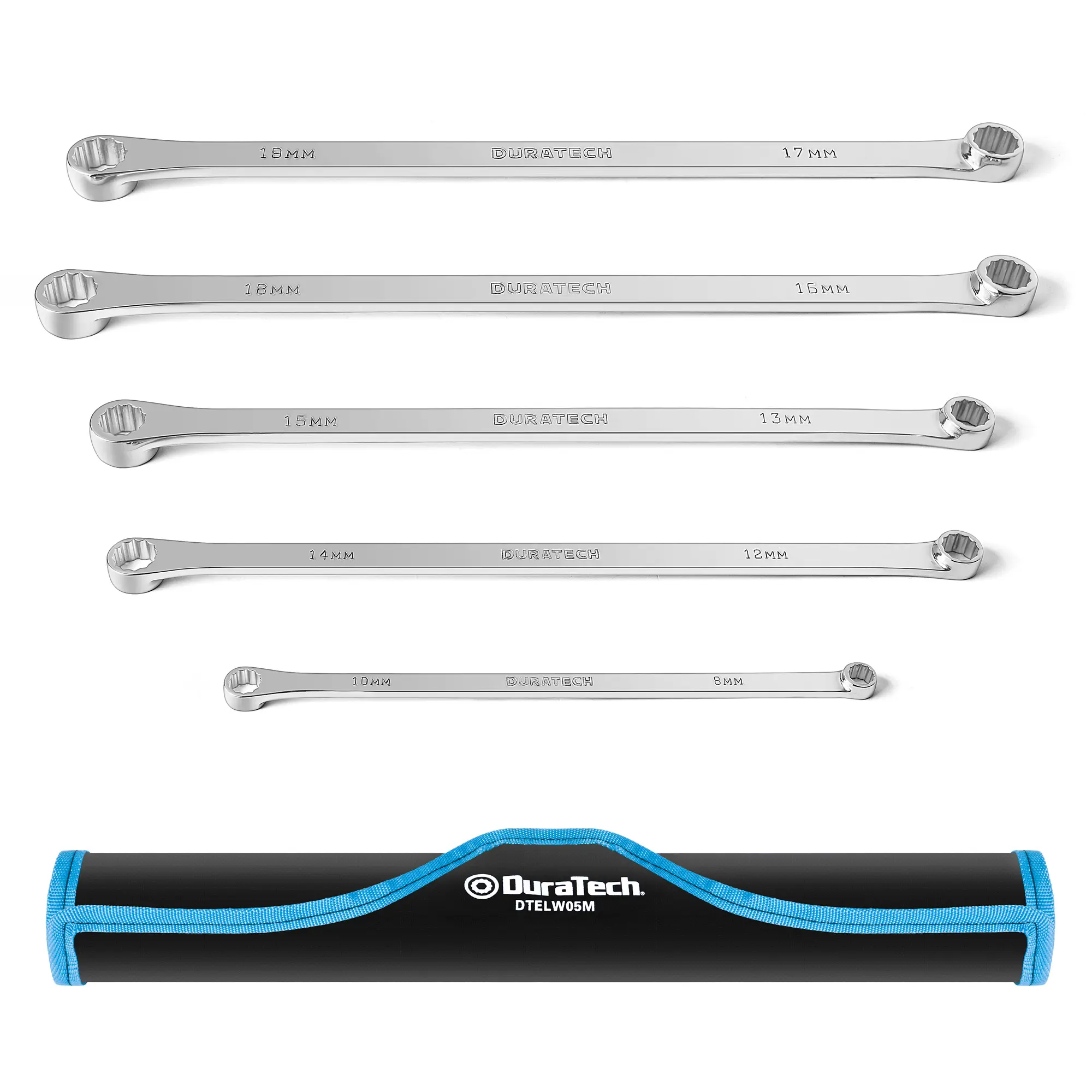 #summersale DURATECH 5-Piece Extra Long Wrench Set, Double Box End Wrench Set, 0 Degree Offset, Metric, CR-V Steel, 8mm, 10mm, 12mm, 13mm, 14mm, 15mm, 16mm, 17mm, 18mm, 19mm, Organized in Rolling Pouch
