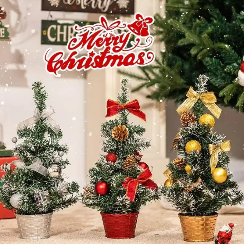 16 Inch Pre-lit Small Christmas Tree, Mini Desktop Christmas Tree with Star Topper, Ornament Balls, Bows & Pine Cones, Tabletop Decor for Home, Office, Shop & Bar Christmas Decoration