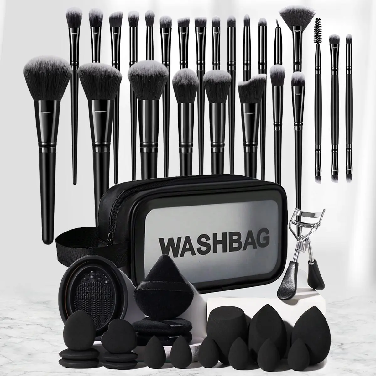 Beauty Makeup Tool Set, 46pcs/set Cosmetic Brush & Beauty Sponge & Puff & Makeup Bag & Eyelash Curler & Cleaning Pad, Professional Makeup Tools Set, Trending Products, Makeup Brushes Set, Makeup Storage Bag, Makeup Brush Kit, Cosmetics Brushes Set