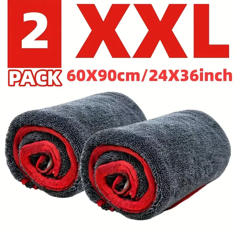 2-Pack XXL Microfiber Car Towels, Super-Absorbent & Quick-Drying, Twisted-Loop Design, Car Wash & Drying Cloths, Microfiber Towels for Cars