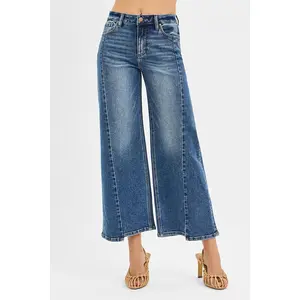 RISEN High Rise Crop Wide Leg Jeans with Step Hem