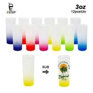 ICESIP 12Pcs 3oz Gradient Colorful Sublimation Blank Frosted Mini Shot Glasses DIY Custom Printable Small Tumbler Reusable Party Bar Drinking Cups With Straw and Lids Gift Set