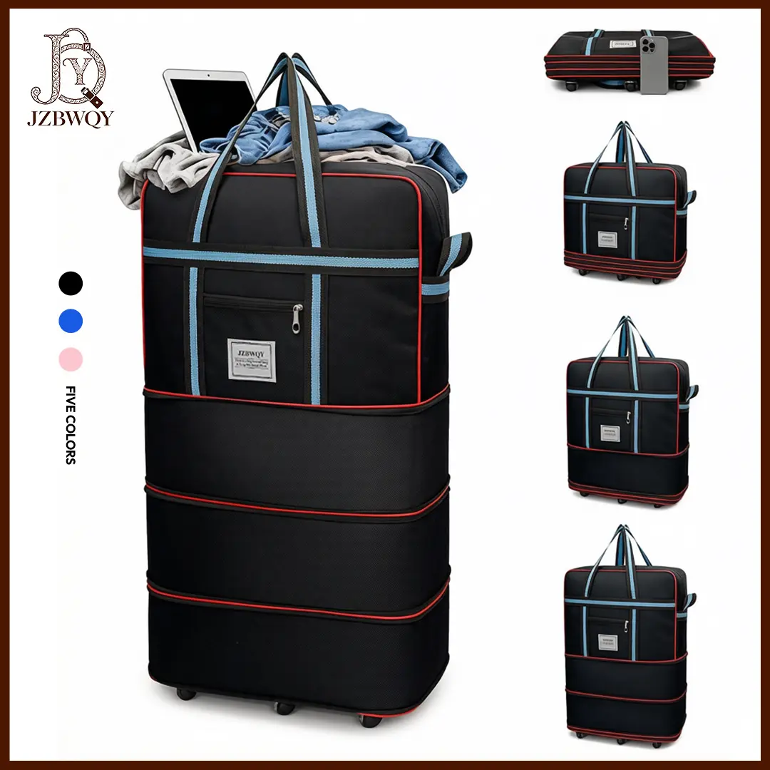 JZBWQY 100L Nylon Foldable 6-Wheel Caster Carry-On Luggage - Handle-Equipped Large-Capacity Rolling Travel Duffle Bag, Portable Expandable Airplane Carry-On for Weekend Getaways, Carry On Bag For Airplanes, 6-Wheel Carry-On Luggage