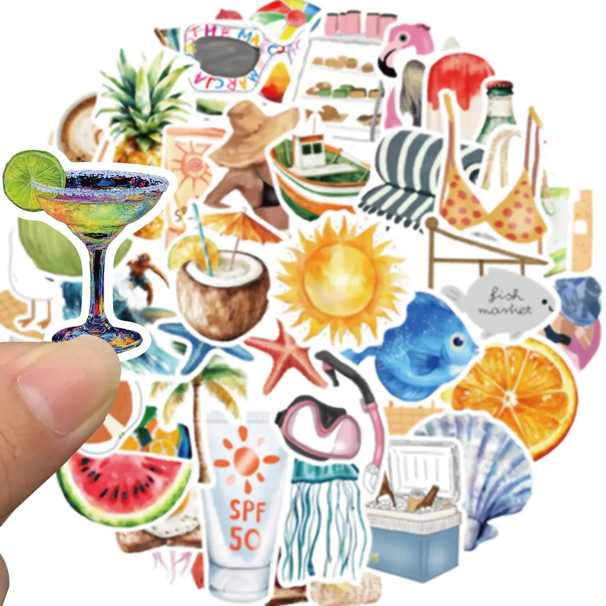 Summer Stickers |50 PCS Hawaiian Beach Stickers for Kids - Vinyl Summer Games Toys Gifts Activities Party Favors Supplies - Tropical Crafts Bulk for Classroom Home - Travel Essential for Kids