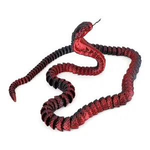 3D Printed Snake, PLA 3D Printed Cobra Black Red 3D Printed Animals Flexible Snake Toy for Adults Home Office Desk Decoration