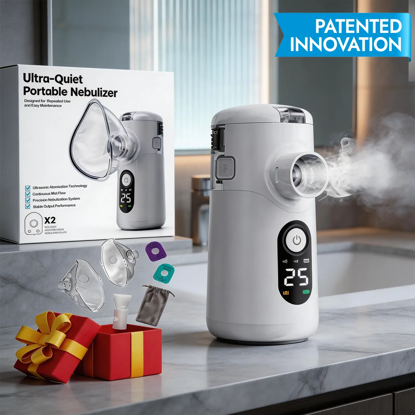 Mayluck Swirler Portable Nebulizer Ultra-Quiet Smart Humidifier with Auto-Cleaning & Dual Modes Intuitive LED Interface Rechargeable Handheld Humidifier for Respiratory Care at Home Travel for Adults Kids Daily Care