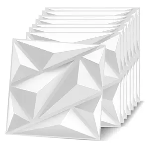 FLOLEOPA 3D PVC Plastic Wall Panels, waterproof and fire-resistant, dimensions 11.8x11.8 inches, thickness approximately 1 mm. Ideal for living rooms, bedrooms, hotels, offices, game rooms, and TV accent walls. Includes installation tape.