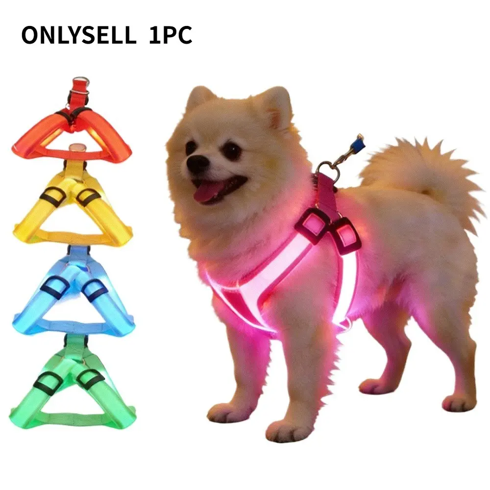 Fiber Optic LED Lighting Dog Harness, Battery-Operated Glow-in-the-Dark Pet Vest with Reflective Straps for Night Walking Safety, Adjustable Fit for Small, Medium and Large Dogs