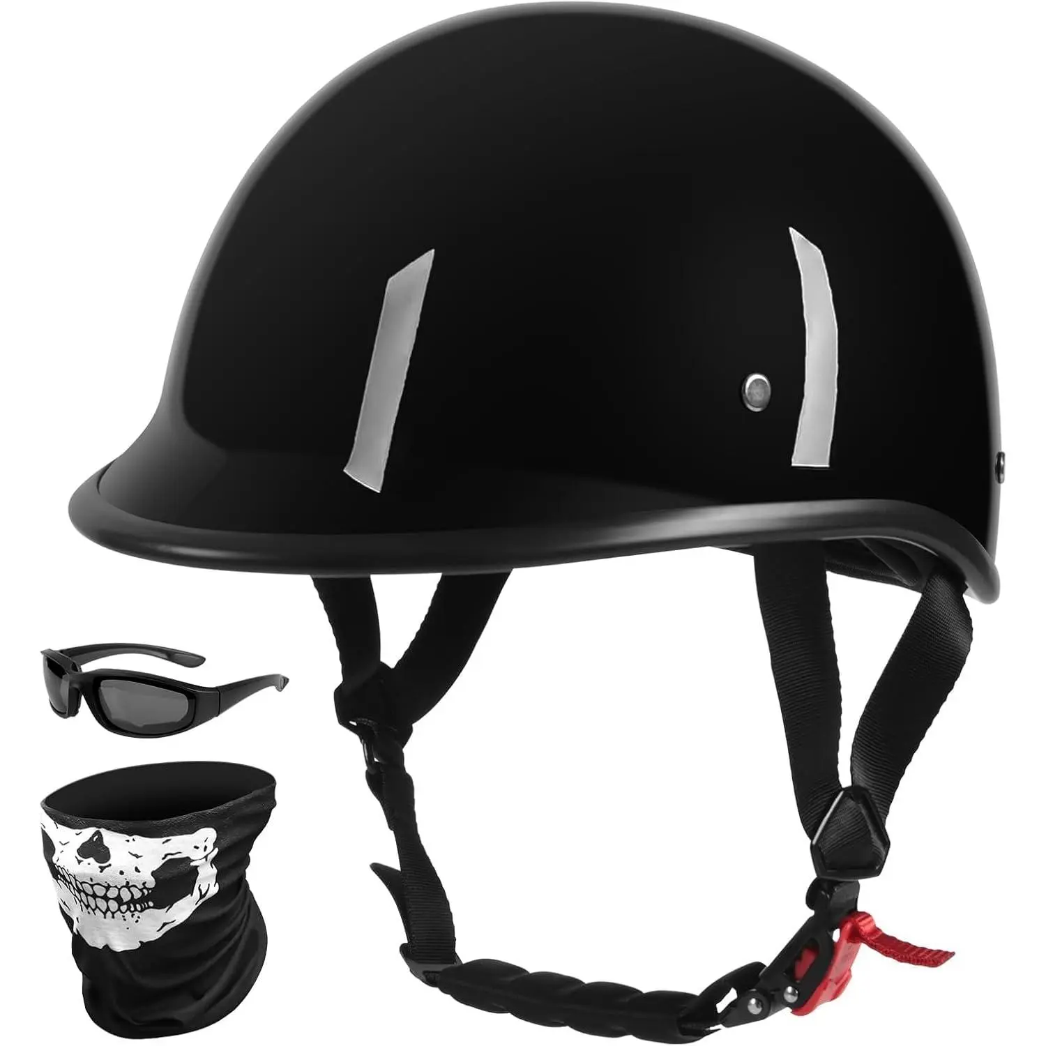 Unisex DOT Certified Motorcycle Half Face Helmet - 55-61cm Size, ABS Shell, Lightweight Vintage Design, Breathable Liner, Easy-Adjust Fit
