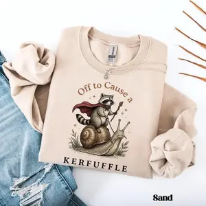 Off to Cause a Kerfuffle Raccoon Sweatshirt or Tshirt, Funny Raccoon Sweater, Snail Rider Tee, Gift for Troublemakers, Mischief Maker Shirt, Funny Animals Tee