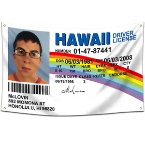 McLovin ID Flag, 3x5 Feet Banner, Funny Poster UV Resistance Fading & Durable Man Cave Wall Flag with 4 Brass Grommets