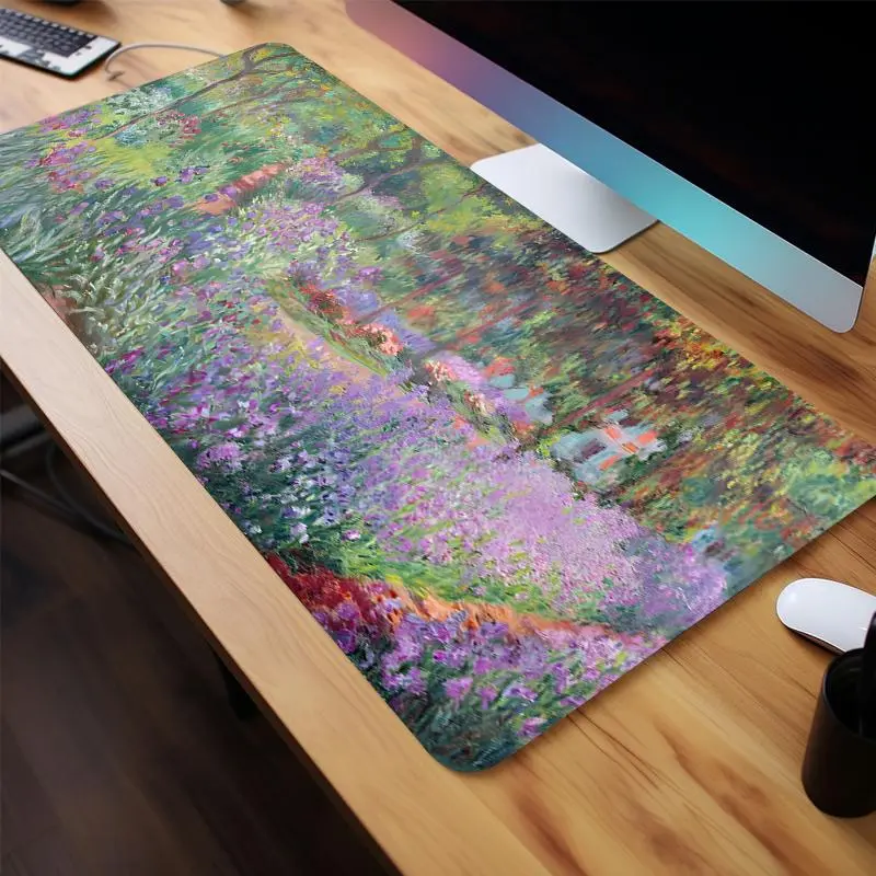 Floral Garden Pattern Mouse Pad, Rectangle Gaming Mouse Pad, Non-Slip Rubber Base Stitched Edge Desk Pad for Desk Laptop Desktop, Computer Accessories, Corporate Work Desk Accessories