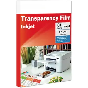 Inkjet Transparency Film 60 Sheets  Clear Overhead Projector Film for Inkjet Printers 8.5x11 Inches Thick Acetate Sheets Clear Transparent Paper for Overhead & Screen Printing