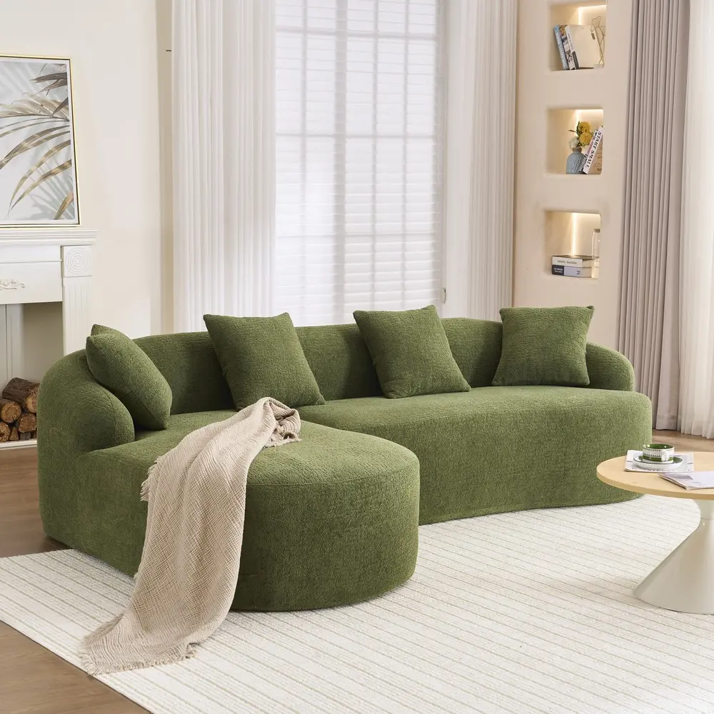 Mikibama 98.8' L-Shape Family Sectional Sofa with Chaise, Modern Luxury Chenille 4-Seater, Extra-Wide Deep Plush Seat Curved Cloud Couch, Fixed Arms, Compressed Foam, Pocket Spring System, 4 Throw Cushions, Durable, Fully Assembled